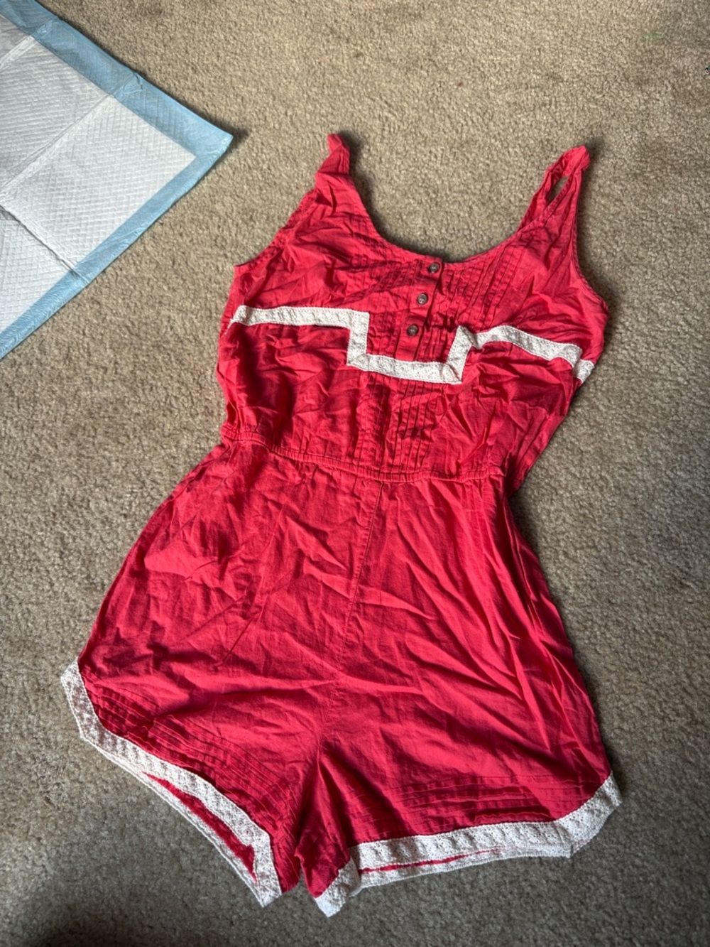 Fossil Red Lace-Trim One-Piece Romper